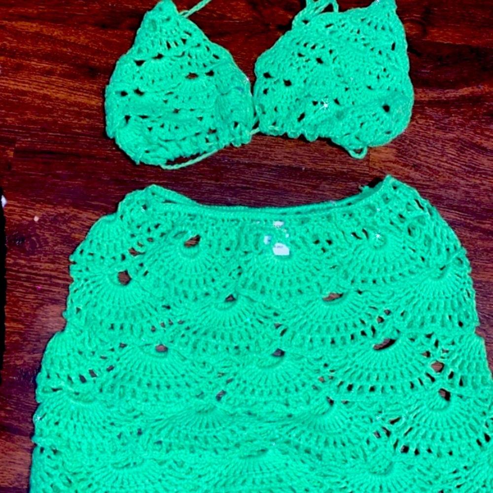 Crochet Bikini top &skirt set